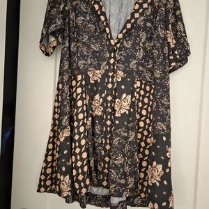 Free People Black and Cream Patterned Blouse